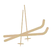 Logo stilizzato con elementi sovrapposti di colore oro.