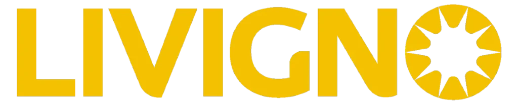 Logo giallo con la scritta "Livigno" e un simbolo di stella.